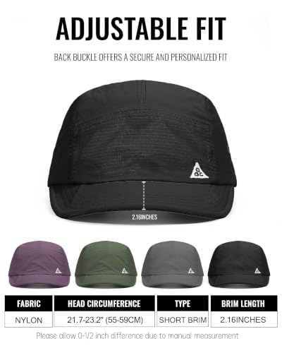 Croogo Quick Dry Short Brim Baseball Cap 5 Panel Lightweight Running Hat - color: Ddy1-black