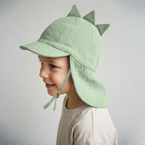 Baby Boys Girls Sun Hat 100% Cotton Flap Hat,Toddler Kids Hats with Neck Protection,Summer Essentials for Baby - color: Cotton Yarn Green Dino, size: 6-12 Months