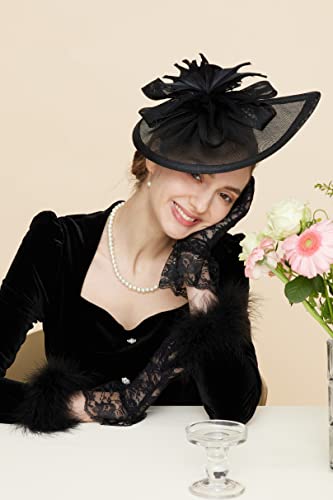 Gionforsy Fascinator Hats for Women Flower Tea Party Hats Pillbox Hat - color: Black