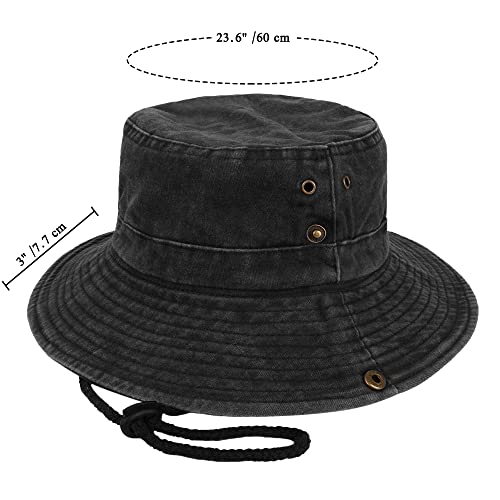 Unisex Cotton Boonie Hat Summer Fishing Bucket Hat Sun Hat with String - color: Retro Black