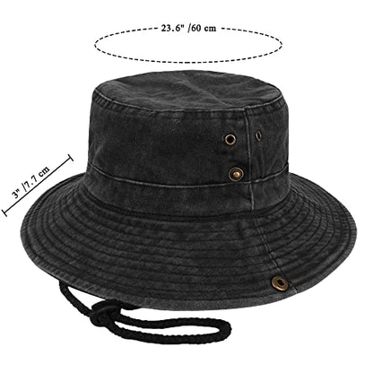 Unisex Cotton Boonie Hat Summer Fishing Bucket Hat Sun Hat with String - color: Retro Black