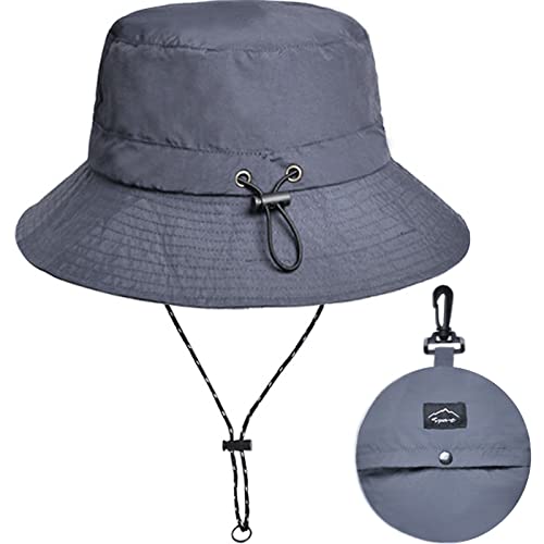 Waterproof Bucket Hat for Women and Men - UV Protection Beach Sun Hat Fishing Safari Boonie Hat Rain Hat Adjustable Packable - color: Grey - Waterproof