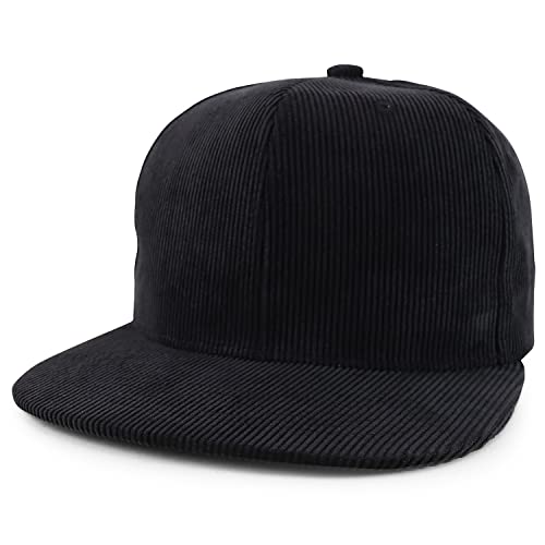 Trendy Apparel Shop High Profile Structured Woven Corduroy Plain Snapback Cap - color: Black