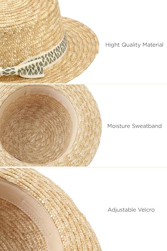 BABEYOND Men's Straw Boater Hat, 1920s Gatsby Summer Costume Accessory - color: Greenflower, size: Small-Medium