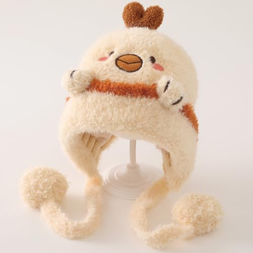 KORADI Girls Animals Knit Hats Winter Plush Beanies Hat Boys Warm Earflap Cute Cartoon Ski Cap Kid with Pom 2-12 Years - color: Yellow