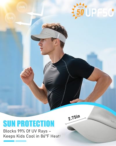 Sports Sun Visor Hats for Women Men Lightweight Breathable Cooling Stretchy Visors Foldable UPF 50+ for Running Tennis Golf - color: Grey