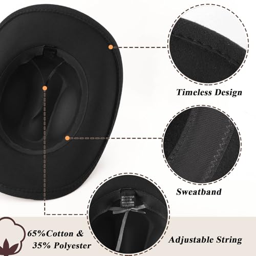 DRESHOW Western Cowboy Hat for Women and Men Wide Brim Glitter Cowboy Cowgirl Hat with Rhinestone Felt Fedora Hats - color: 1 Pack Style 10: Black
