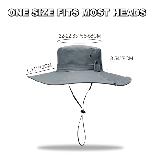 Sun Fishing Hat for Men UPF 50+ Wide Brim Boonie Hats for Summer - color: Light Gray