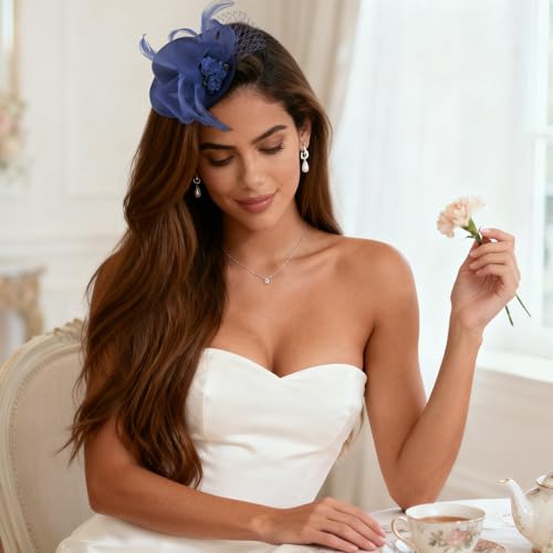 Fascinator Hat Tea Party Accessories Wedding Headwear for Girls and Women - color: Navy Blue