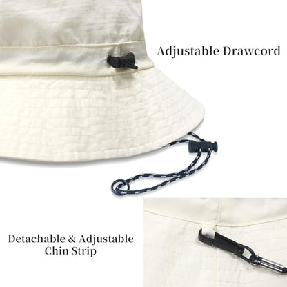NPJY Packable Sun Bucket Hat for Women Outdoor Waterproof Rain Hat - color: Beige (Packable)