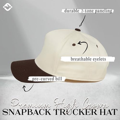 Funky Junque Adult Trucker Snapback Hat 2-Tone Baseball Cap - color: Brown/Beige