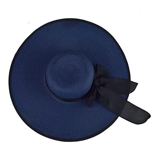 AQOKKA Beach Hats for Women Men Big Straw Wide Brim Summer Hat Floppy Foldable Roll up Cap for Beach Outdoor UPF 50+ - color: 1 Pack: Bow Knot Navy