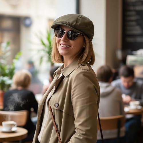 YAMEIZE Retro Suede Newsboy Hats for Men Women Beret Ivy Flat Cap Adjustable Winter Caps Trendy - color: Army Green