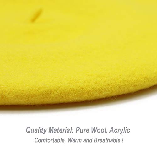 Wheebo Wool Beret Hat,Solid Color French Style Winter Warm Cap for Women Girls Lady - color: Lemon Yellow