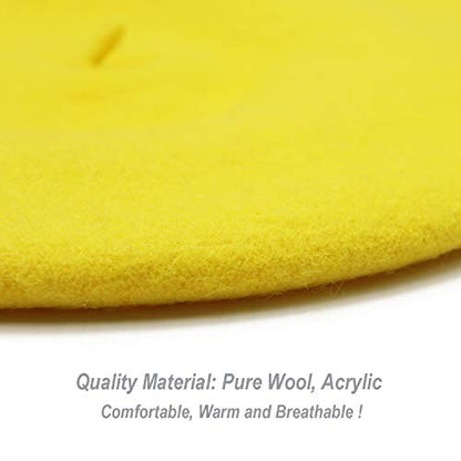 Wheebo Wool Beret Hat,Solid Color French Style Winter Warm Cap for Women Girls Lady - color: Lemon Yellow