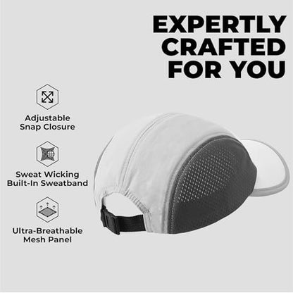 Tough Headwear 5 Panel Running Hat-Lightweight Breathable Nylon Trail Runner Hats-Camper Hat -Flat Brim Runners Hats - color: White