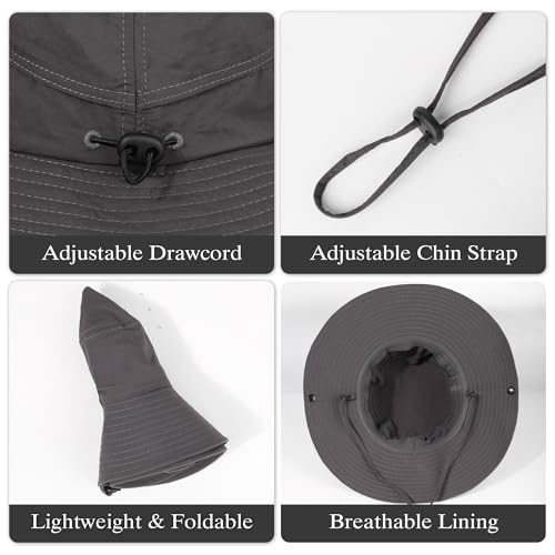 Wide Brim Sun Hats Waterproof Packable Bucket Hat UV Protection Summer Fishing Hat for Men and Women - color: Khaki+dark Gray