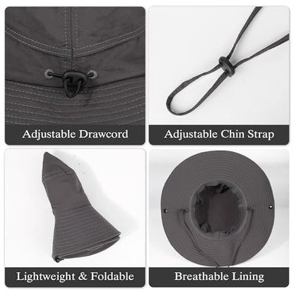 Wide Brim Sun Hats Waterproof Packable Bucket Hat UV Protection Summer Fishing Hat for Men and Women - color: Khaki+dark Gray