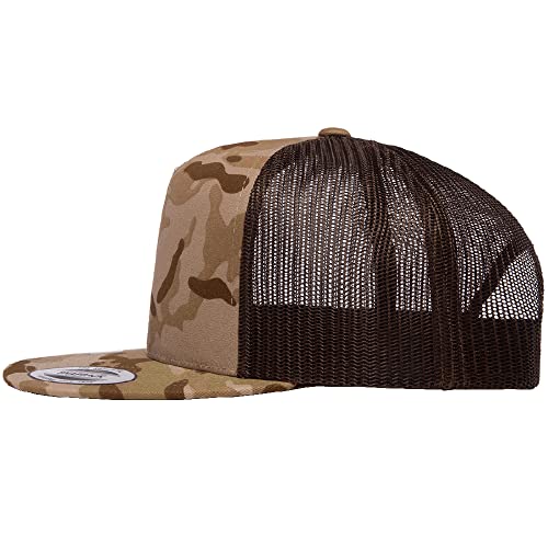 Yupoong 5-Panel YP Classic Trucker Cap | High Profile Flat Visor Snapback - color: Multicam Arid Brown