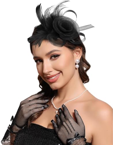 Fascinators Hats for Women Tea Party Headband Cocktail Wedding Headwear Headband for Women and Girls - color: Black