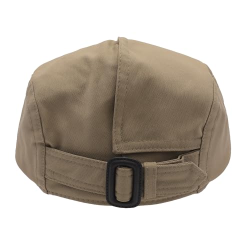 ZLYC Men Cotton Flat Cap Summer Scally Newsboy Beret Driver Hat - color: Button Decor Khaki