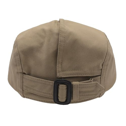 ZLYC Men Cotton Flat Cap Summer Scally Newsboy Beret Driver Hat - color: Button Decor Khaki