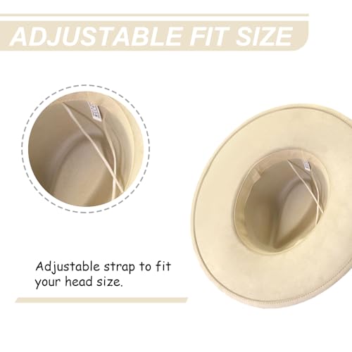 Fedora Hats for Women Man with Big Wide Brim Classic Suede Panama Hat Western Outdoor hat - color: Beige