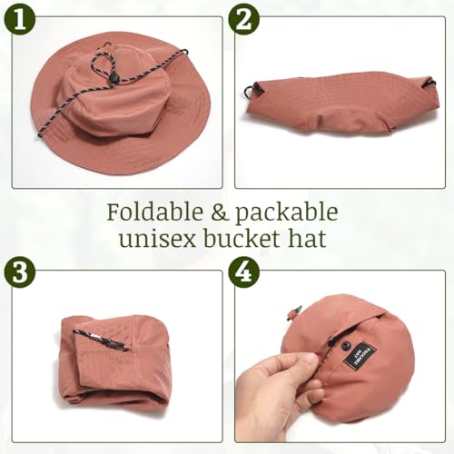 Unisex Waterproof Foldable Bucket Hat Packable Sun Cap for Hiking - color: Brick Red