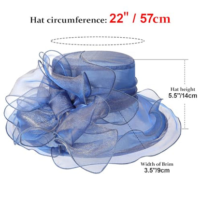 DRESHOW Women Organza Hat Church Cap Hats Clearance Kentucky Derby Cocktail Tea Party Wedding Flower Hat with Wide Brim - color: Bow Hat: Navy