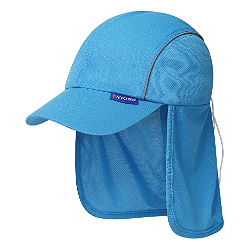 A-SAFETY Mens UV Sun Protection Work Cap Safari Hike Cap with Reflective Neck Flap Fishing Orang Yellow Hat - color: Blue（sun Hat With Neck Shade）