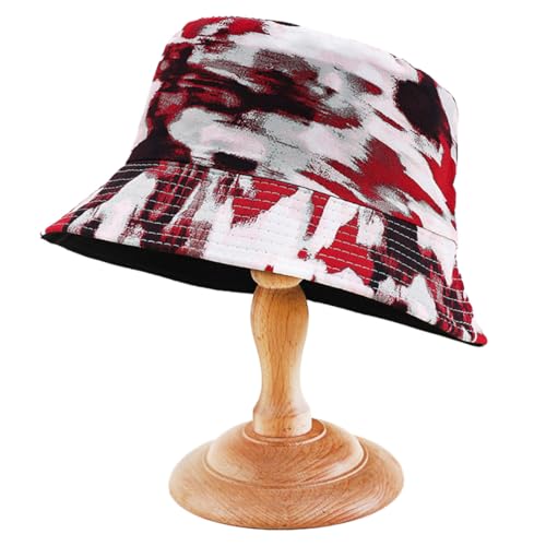 Men Women Unisex Graffiti Bucket hat, Packable Outdoor Summer Fishing Sun hat, Double-Sided Beach Cap - color: Red