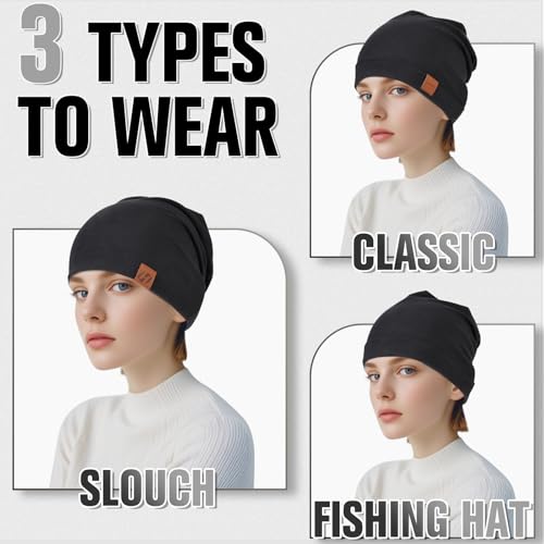 Beanie Cotton Soft and Skin Friendly Unisex Beanie Hat Beanies Hats Men Slouchy Beanie Hats for Women - color: Black