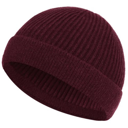 ROYBENS Short Fisherman Beanie for Men Women Wool Knit Warm Winter Hat Swag - color: 1pcs-wine Red