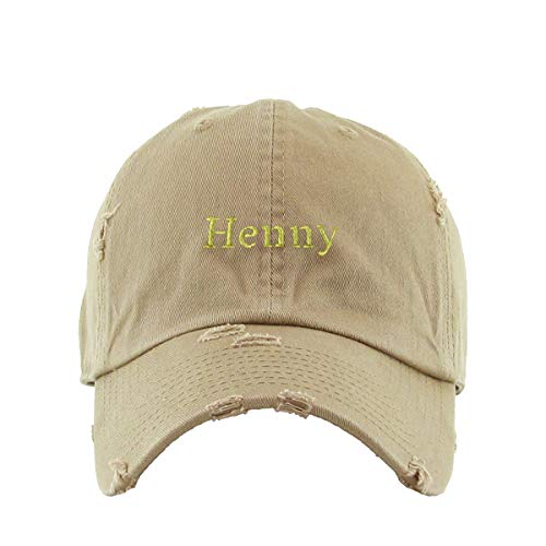 Henny Vintage Baseball Cap Embroidered Cotton Adjustable Distressed Dad Hat - color: Khaki