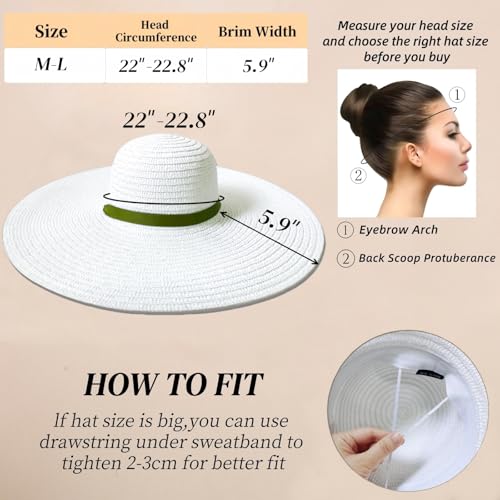 Oversized Beach Straw Hats for Women Floppy, Extra Large Sun Visor Hat Wide Brim Summer Roll Up Big Beach Hat Women Foldable - color: Diameter 50cm White-1