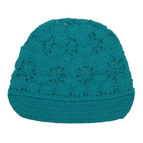 ZLYC Women Summer Slouchy Crochet Hat Handmade Cutout Skull Cap with Visor - color: Plain Peacock Blue, size: One Size