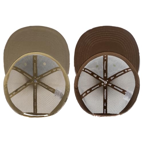 BASSDASH 2 Pack Flat Brim Trucker Cap Adjustable Snapback Hat Mesh Back for Men Women Fishing Hunting - color: Pack of 2, Mountain Camo & Color Block Camo