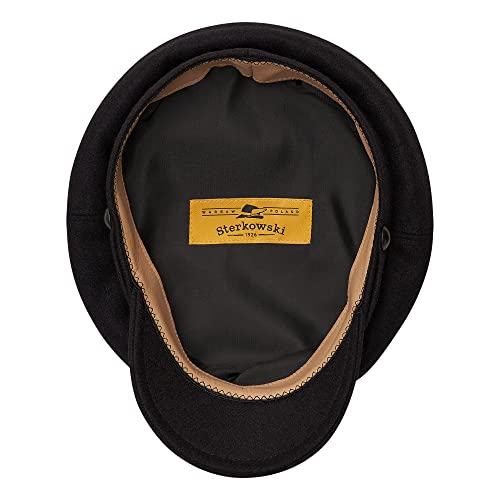 Sterkowski Maciejwka Model 2 Fisherman Wool Fiddler Cap for Men and Women, Warm Captain Cap - color: Black, size: 7 3/4