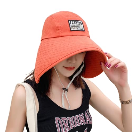 Women Floppy Sun Beach Hat Packable Wide Brim Bucket Hat UPF 50+ UV Protection Travel Beach Cap - color: Orange