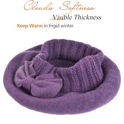 Women Knit 100% Wool Beret Artist Winter French Beret Hats - color: Purple