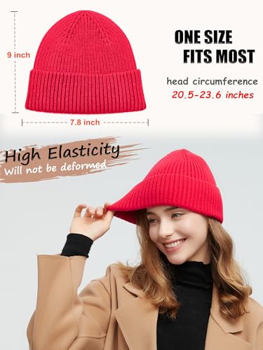 Wool Beanie for Men Women, Seamless Knit Cuffed Warm Winter Hats - color: 1pcs-red