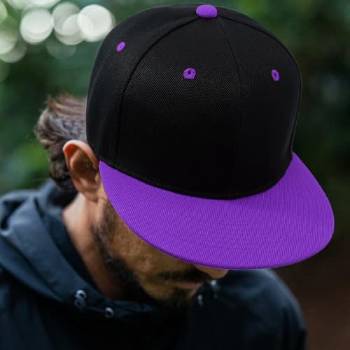 Snapback Hat Flat Bill Visor Hats Adjustable Hip Hop Baseball Cap for Women Men - color: Black Purple