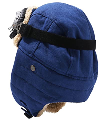 Unisex Winter Hats with Ear Flaps Cotton Trapper Hat Aviator Windproof Ski Cap Buckle Closure Ushanka Outdoor - color: A-blue