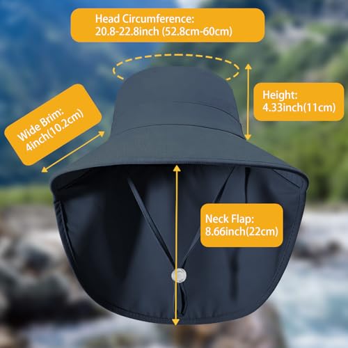 Ruqizhi Sun Hats for Women with Neck Flap Ponytail Hole Women Sun Hats Rollable UV Protection Fishing Hats Wide Brim UPF 50+ - color: Navy