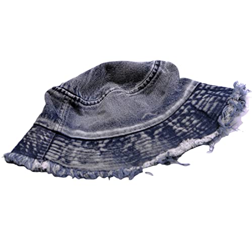 Cotton Denim Distressed Bucket Hat, Sun Hat, Hat for Men and Women - color: Bluc
