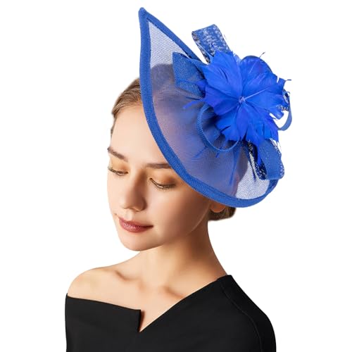 AQOKKA Women Fascinators Hats Flower Fascinators with Headband and Clip Tea Party Headwear for Women and Girls - color: Blue Feather Flower a