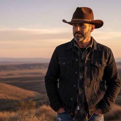 Western Cowboy Hat Wide Brim Outdoor Fedora Hat - color: Z-coffee