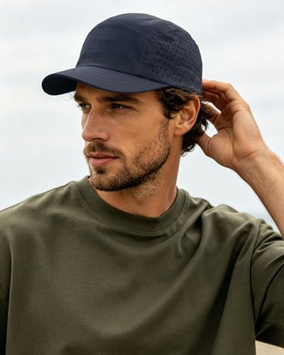 CLAPE 5 Panel Running Hat for Small Heads, Quick Dry Short Brim Cap - color: Bssd2575-navy