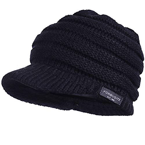 Women's BeanieTail Warm Knit Hat Messy High Bun Ponytail Visor Beanie Cap - color: B324-black, size: Medium