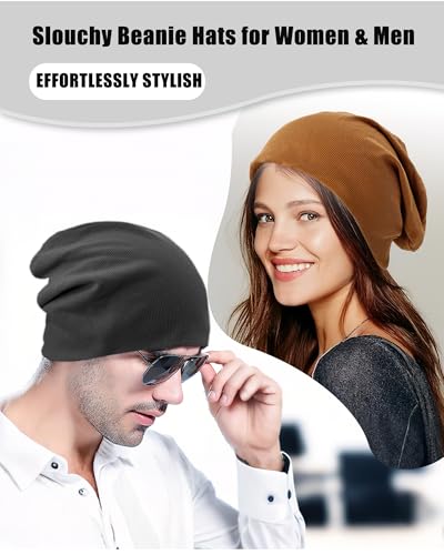 vidsel Slouchy Beanie Hats for Women & Men Cotton Knit Cuffed Skull Cap - color: 2-black,wine Red